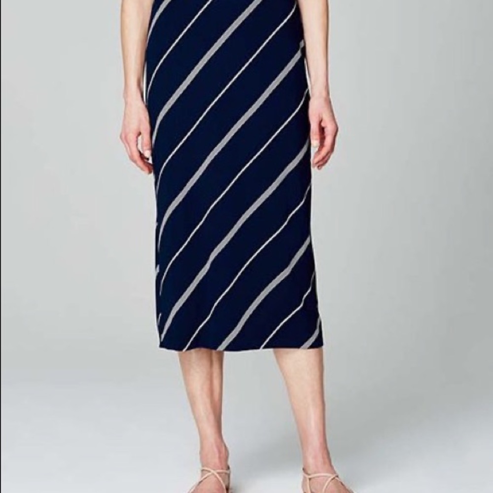 NWT Navy Blue Diagonal Striped Midi Skirt